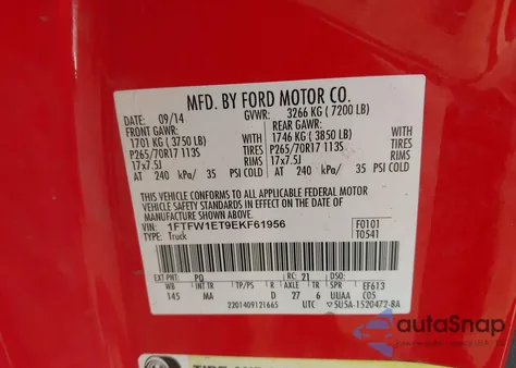 2014 Ford F-150 Xlt from USA, damaged, VIN 1FTFW1ET9EKF61956